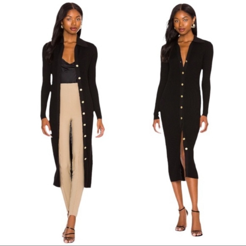 Alice + Olivia Dress Alcina Ribbed Midi Gold Button Down in Black